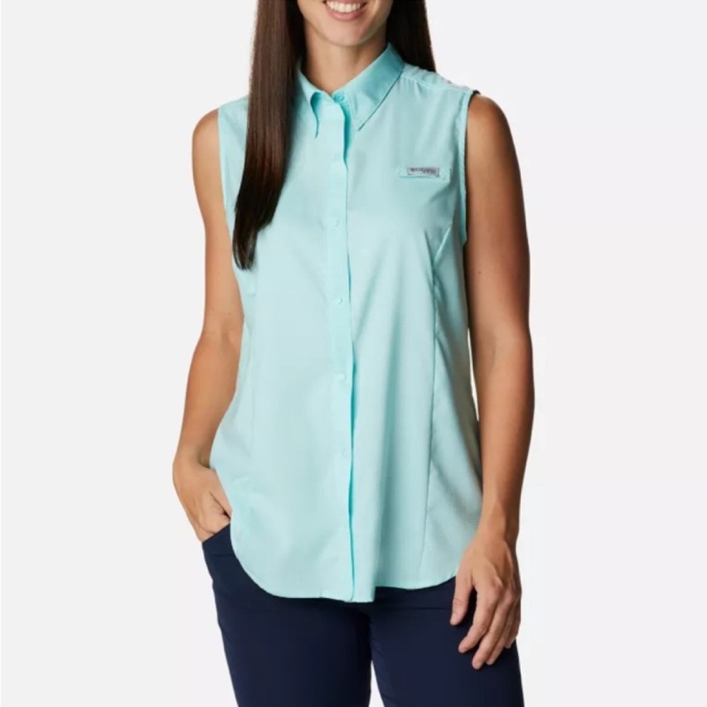 Columbia PFG Tamiami Sleeveless Shirt Gulf Stream Sz M